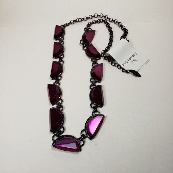 Coldwater Creek Statement Necklace – Bold Black, Half-Moon Beads, Pink Gemstones - Picture 8 of 13